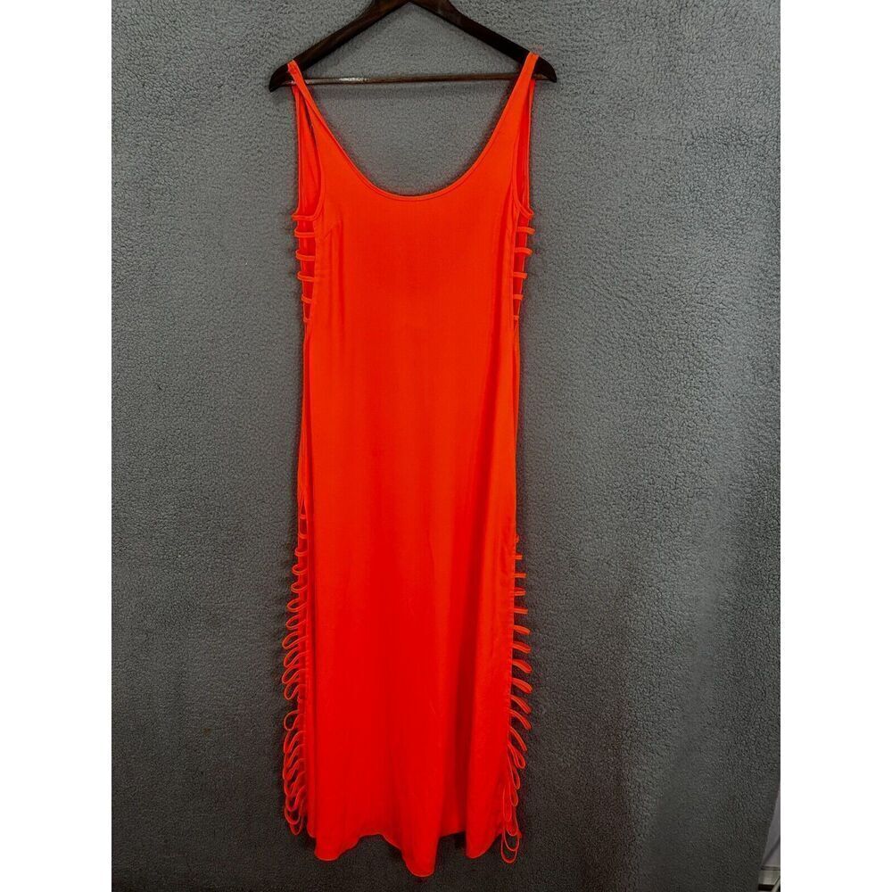 Line & dot maxi dress womens small neon orange side slit caged cutout sleeveless